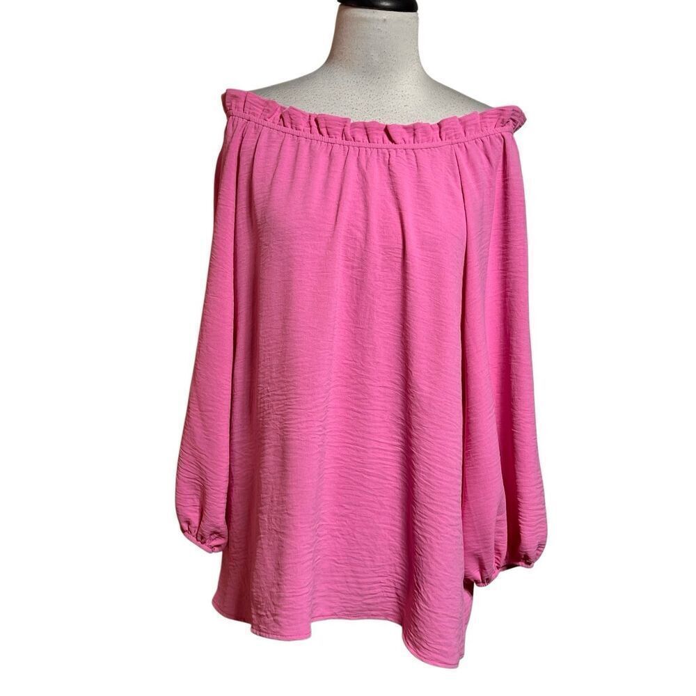 NWT First Love Lizzie Barbie Pink Long Sleeve Silky Blouse Small